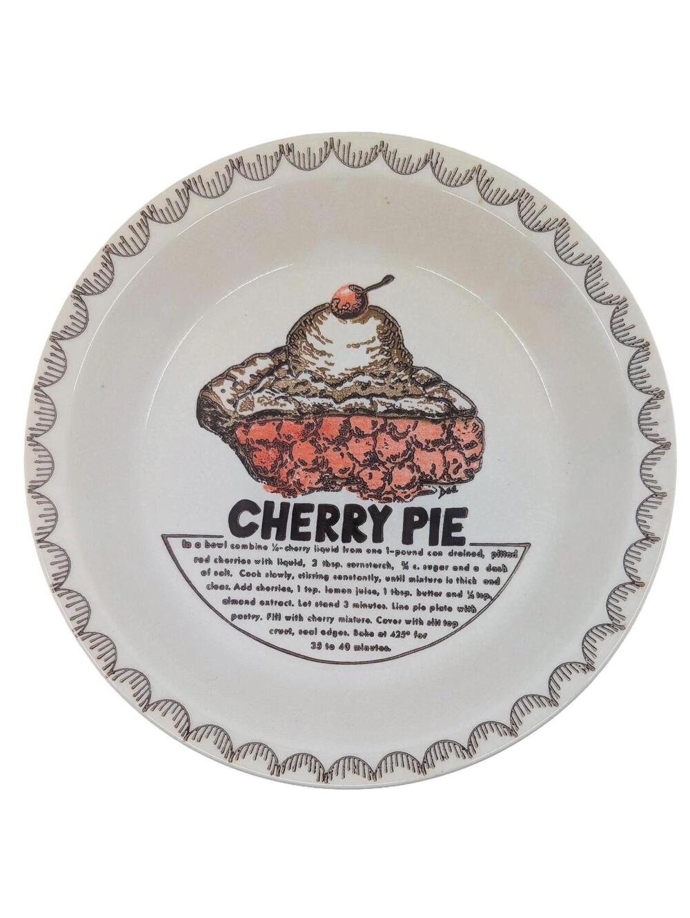 Vintage Cherry Pie Recipe Ceramic Pie Plate Country Kitchen READ